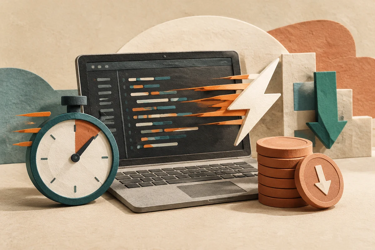 Conceptual editorial illustration for: Alibaba Qoder Launches Fast Mode With 3-Second Response and 27% Cost Cut