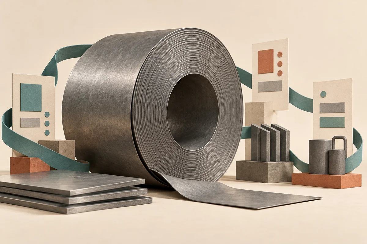 Conceptual paper-and-clay illustration of a steel coil and abstract data workflows.